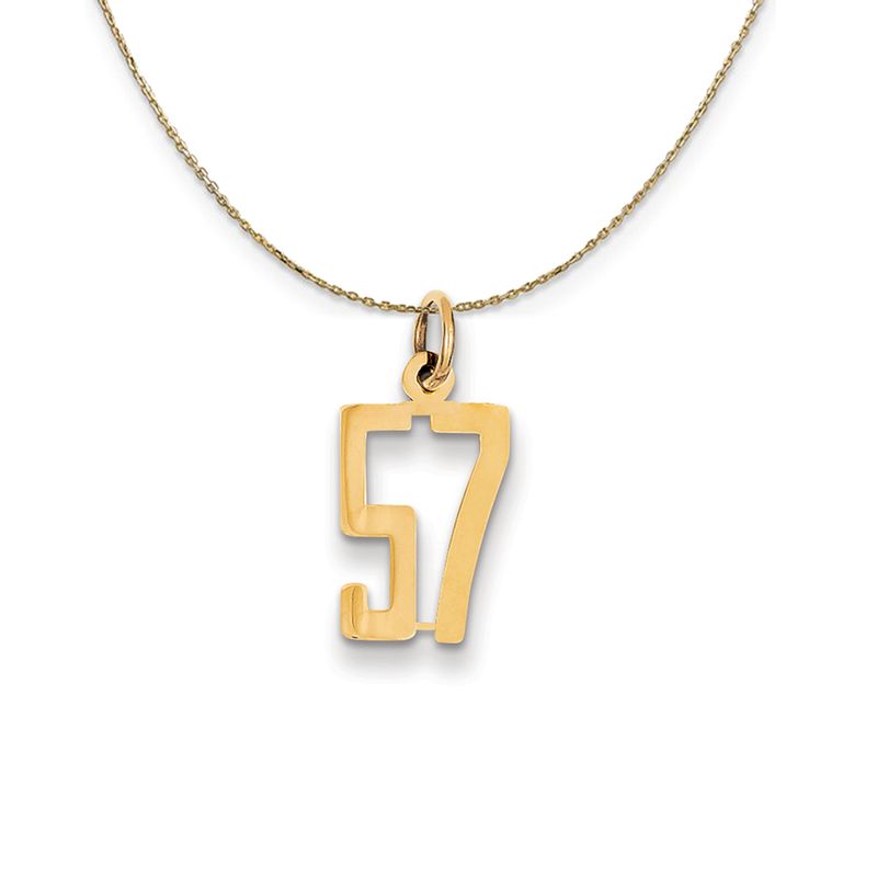 14k Yellow Gold, Alumni Small Elongated Number 57 Necklace - 16 Inch